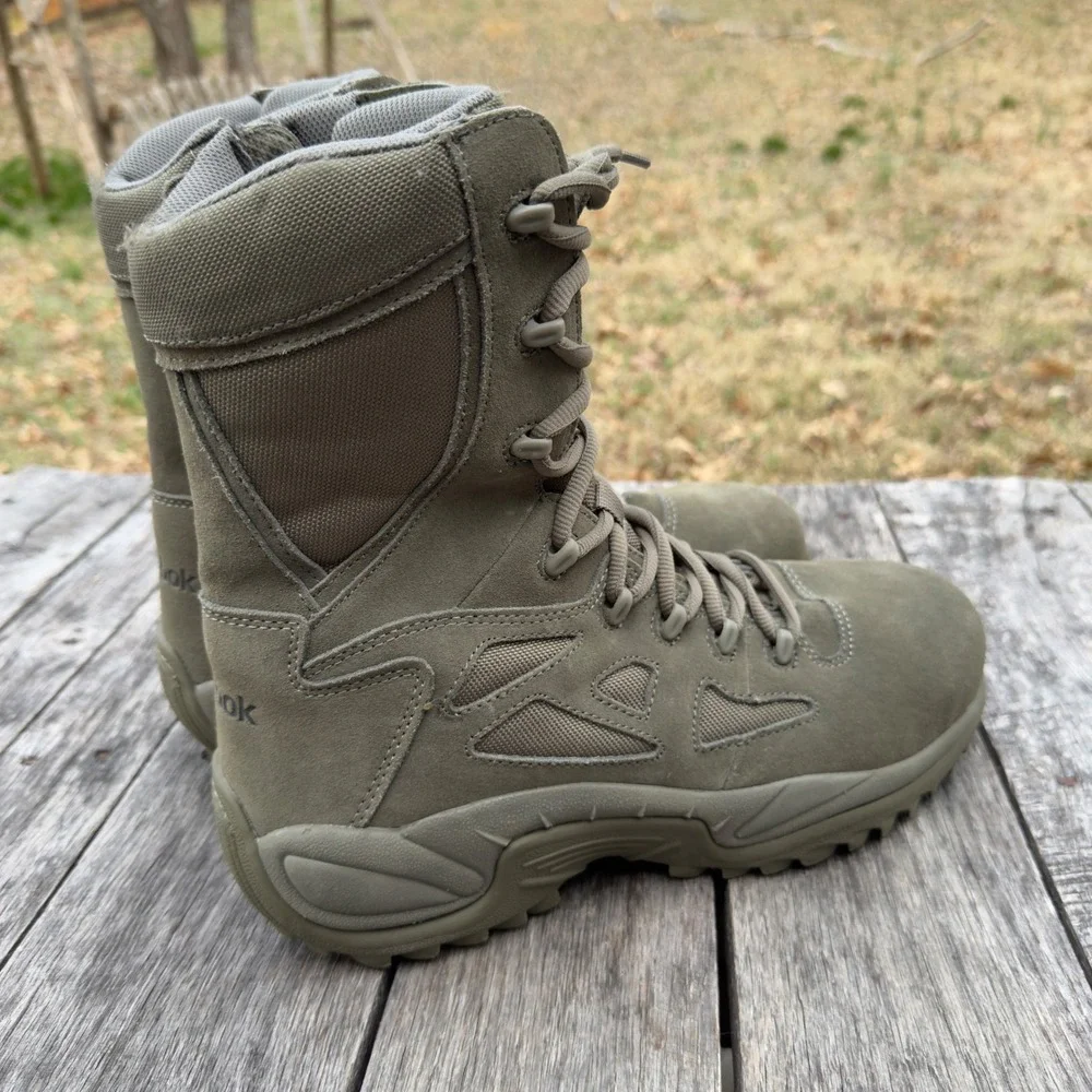 Reebok Rapid Response Sage Green Tactical Side Zip Boots RB8990‎ Mens 12M EH